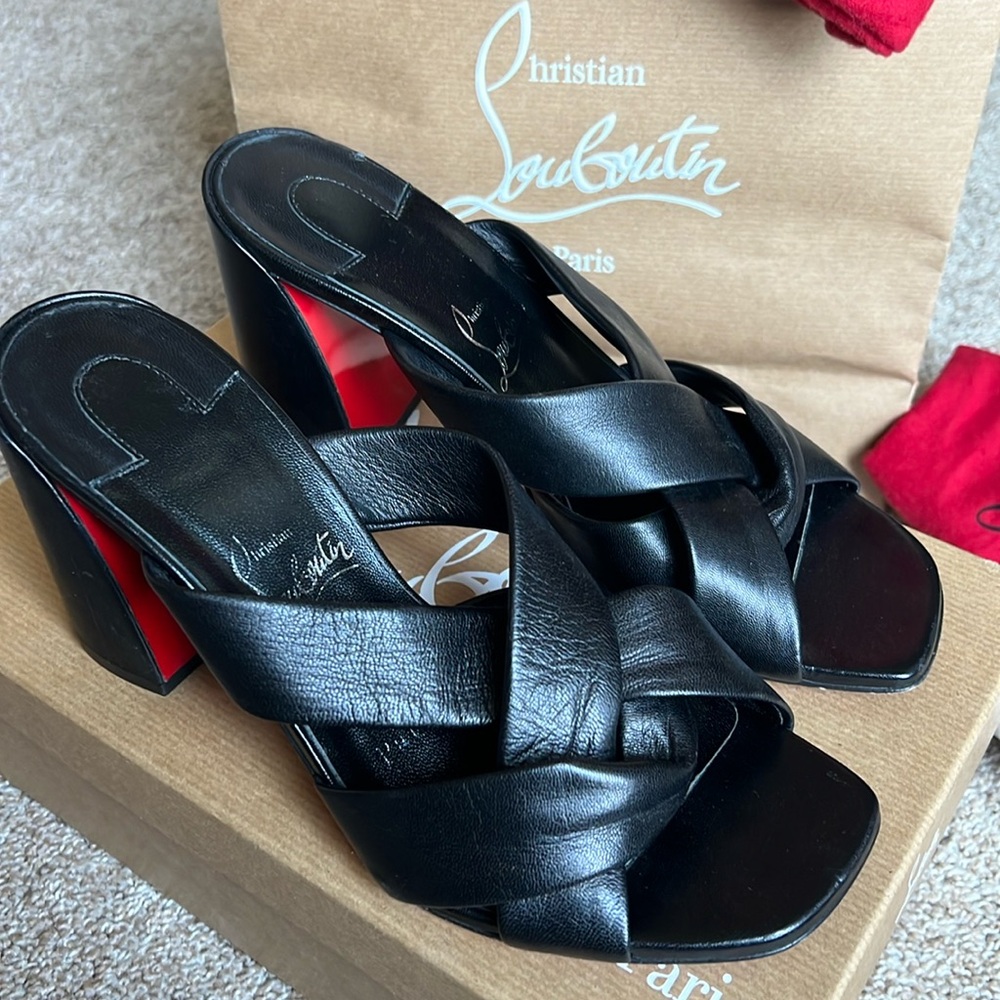 Christian Loboutin 85 mm Black Leathee Mules - Sz 38